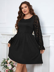  Long Sleeve Lace Crew Neck Ball Gown