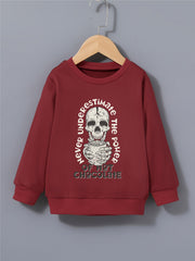 Skull Hot Chocolate Print Kid's Sweatshirt Halloween Style Long Sleeve Top