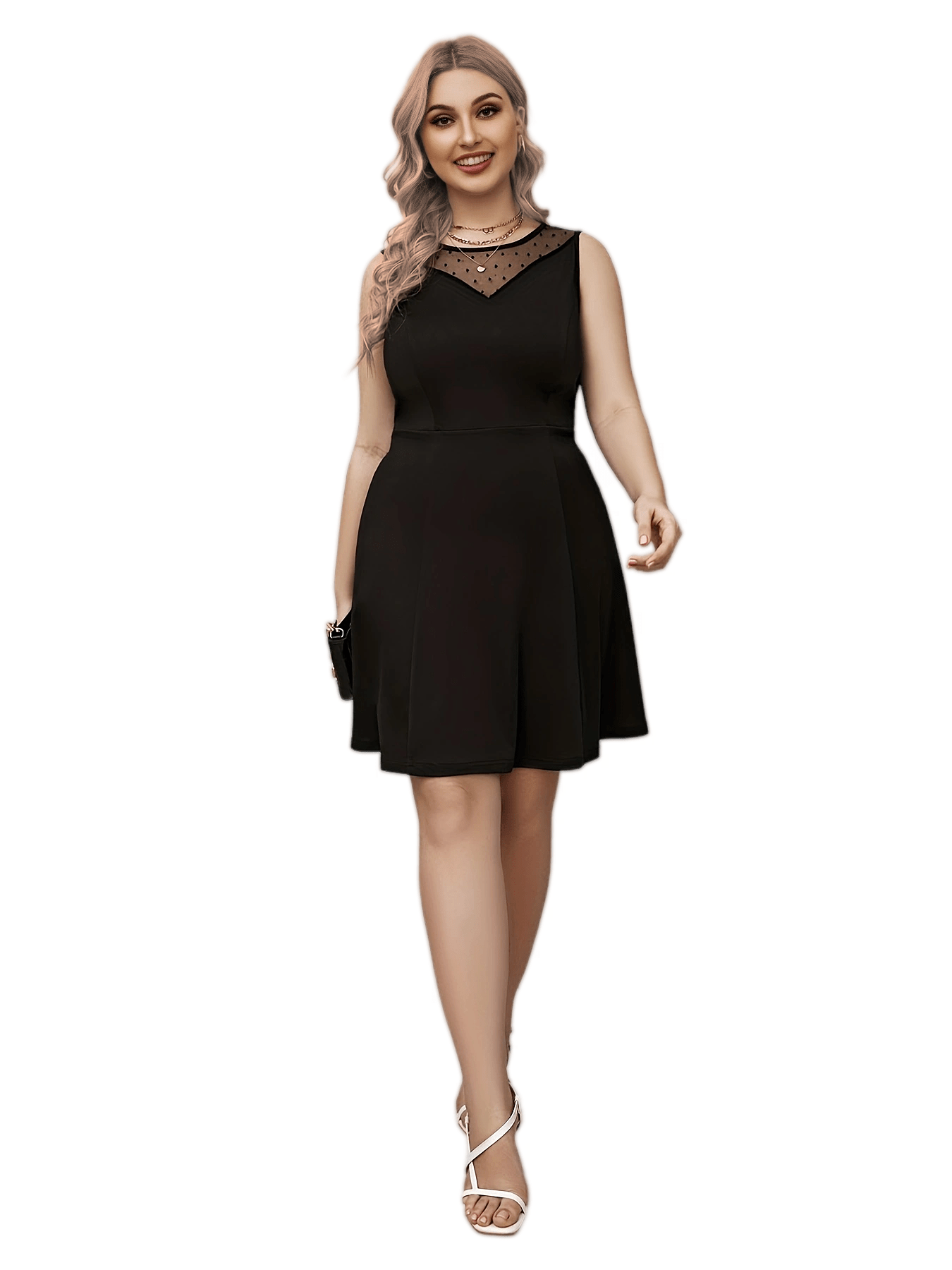  Flocked Dot Lace Tank Dress