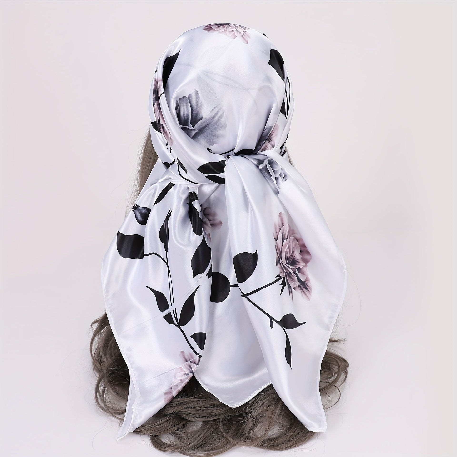 Flower Print Bandana Satin Hijab Silk Square Scarf Vintage Turban