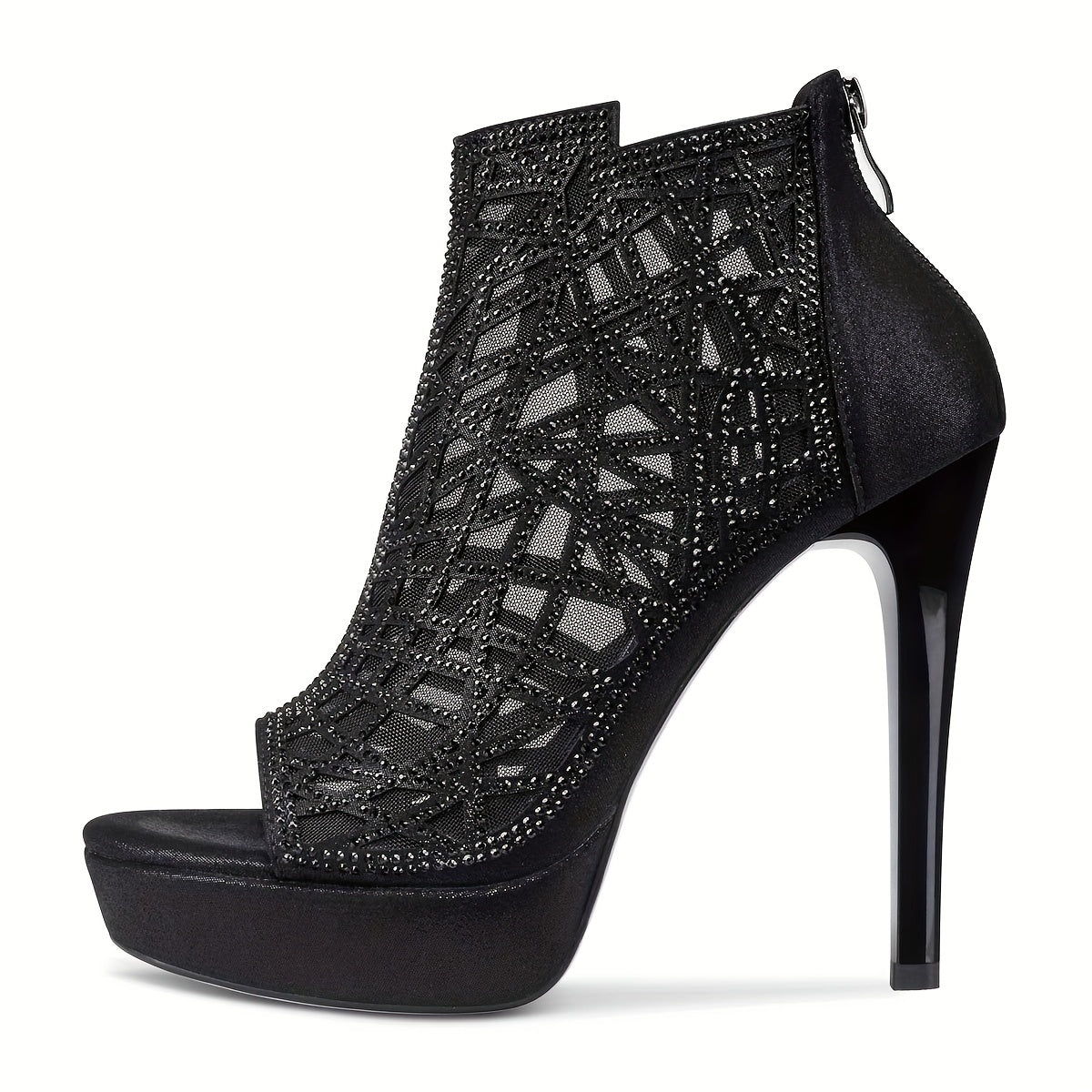 Crystal Decor Stiletto Platform Peep Toe Party Shoes