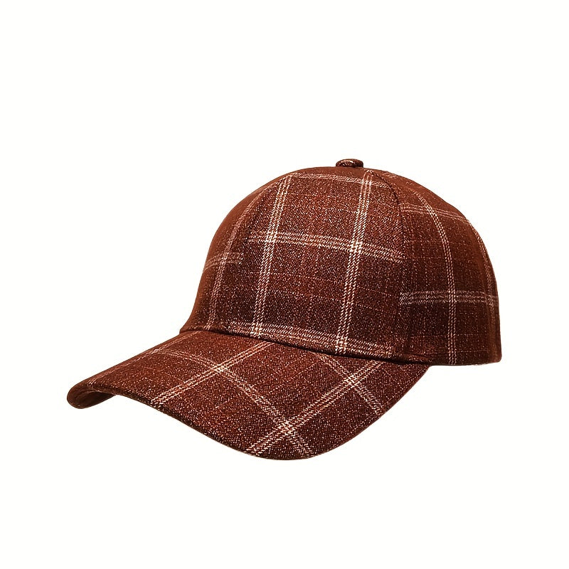 Vintage Plaid Casual Baseball Cap Sunscreen Cotton Blend Dad Hat Lightweight