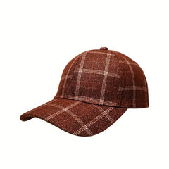 Vintage Plaid Casual Baseball Cap Sunscreen Cotton Blend Dad Hat Lightweight