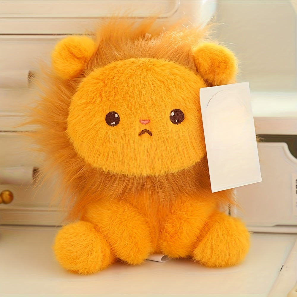 Squatting Lion Plush Doll Soft Fluffy Desk Decor with Expressive Eyes