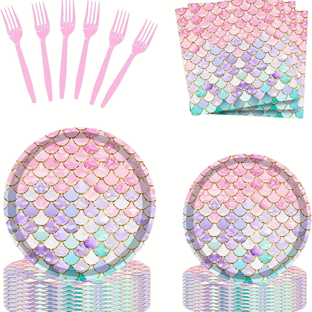 50pcs Mermaid Party Decorations Plates And Napkins Sets Ocean Theme