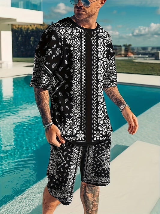 Paisley Pattern Men's 2 Piece Outfits T-shirt Shorts Set