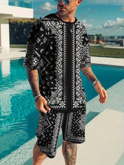 Paisley Pattern Men's 2 Piece Outfits T-shirt Shorts Set