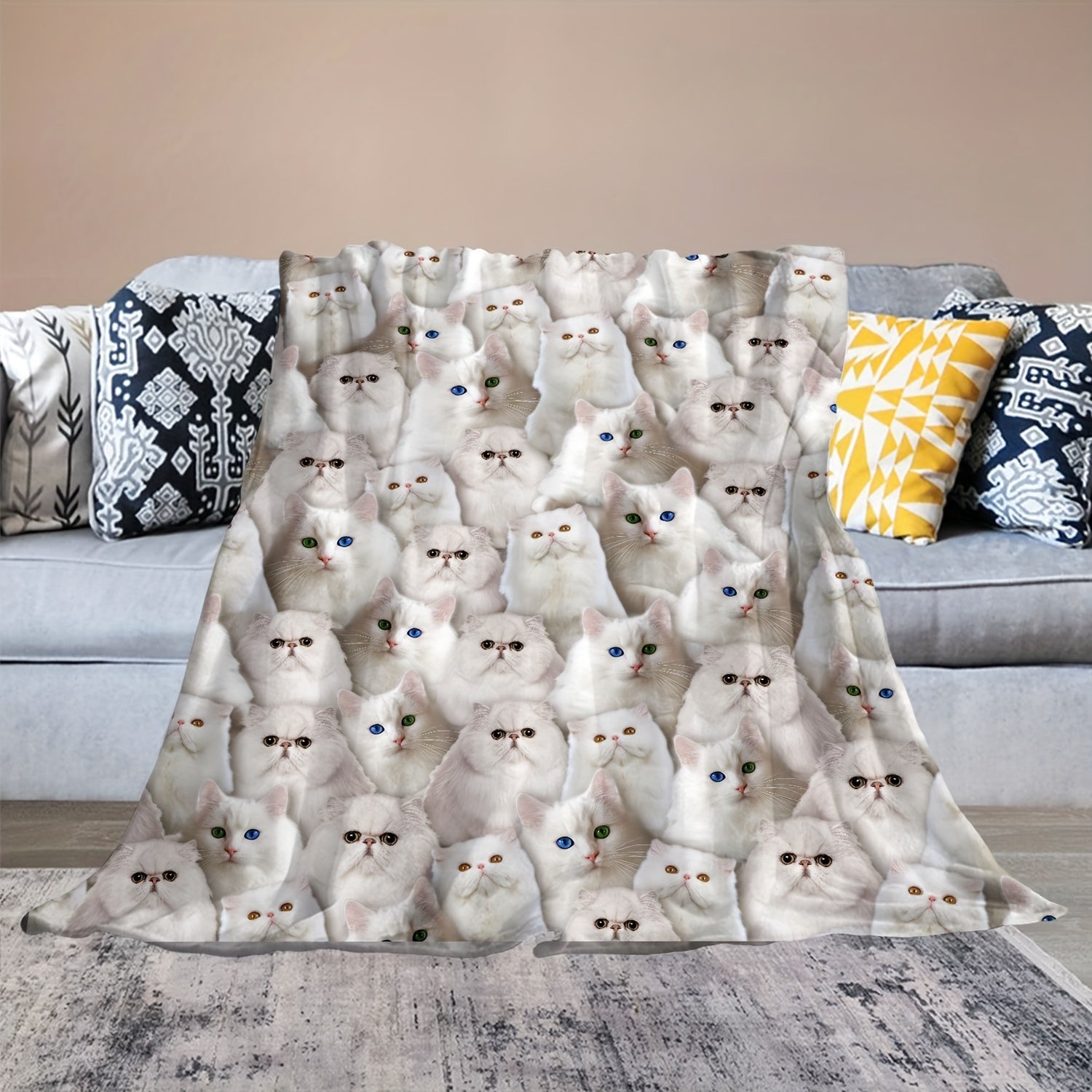 Cat Pattern Throw Blanket Lightweight Flannel Blanket Sofa Bedroom