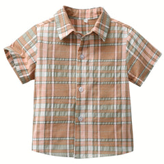 Boys Plaid Short Sleeves Shirt Preppy Style For Summer Kids Clothes