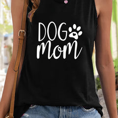 Paw & Letter Print Sleeveless Sports Vest Round Neck