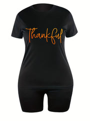  Art Letter Print Tee & Biker Shorts Set