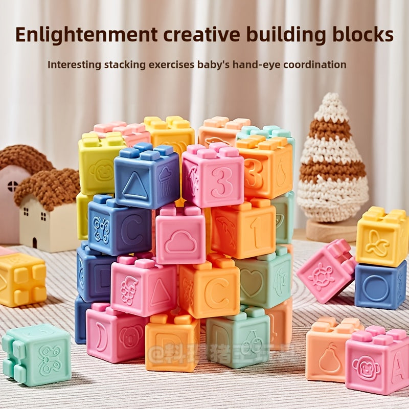 Soft Rubber Building Blocks Puzzle Toy for Kids 0-3 Years