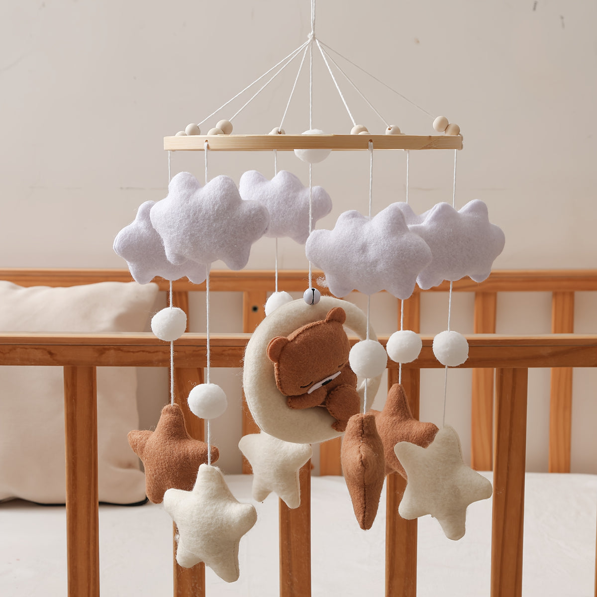 Baby Sheep & Star & Moon Bed Bell Brown Bear Theme Crib Mobile
