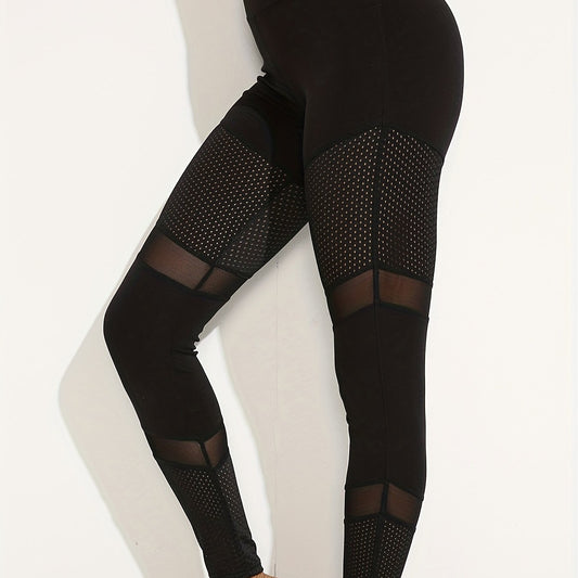 High Waist Yoga Leggings with Mesh Stitching