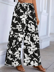 Floral Print Bow Knot High Rise Wide Leg Pants