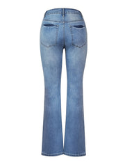 Embossed Button Bell Bottom Jeans Slim Fitting Bootcut Pants