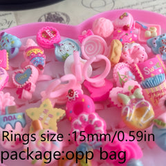 10Pcs Mixed Jewelry Plastic Rings for Girls Resin Candy Heart Ring