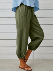 Button Front Drawstring Pants with Dual Pockets