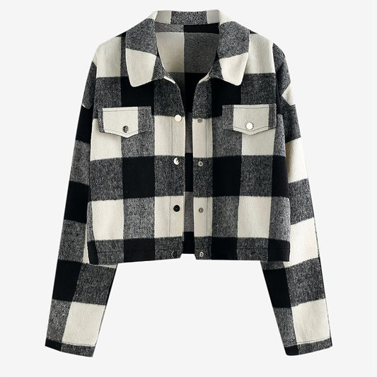 Plaid Lapel Button Jacket Long Sleeve Casual Outerwear Fall & Spring