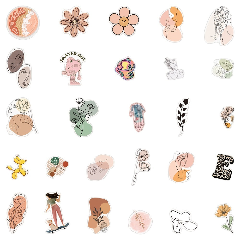 50pcs Vintage Art Painting Doodle Stickers Cartoon Decals