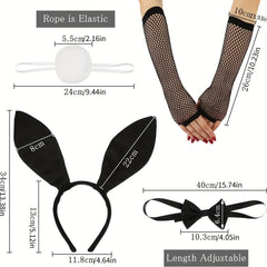 Flapper Accessories Set Rabbit Ears Headband Bow Tie Fishnet Hand Stocking