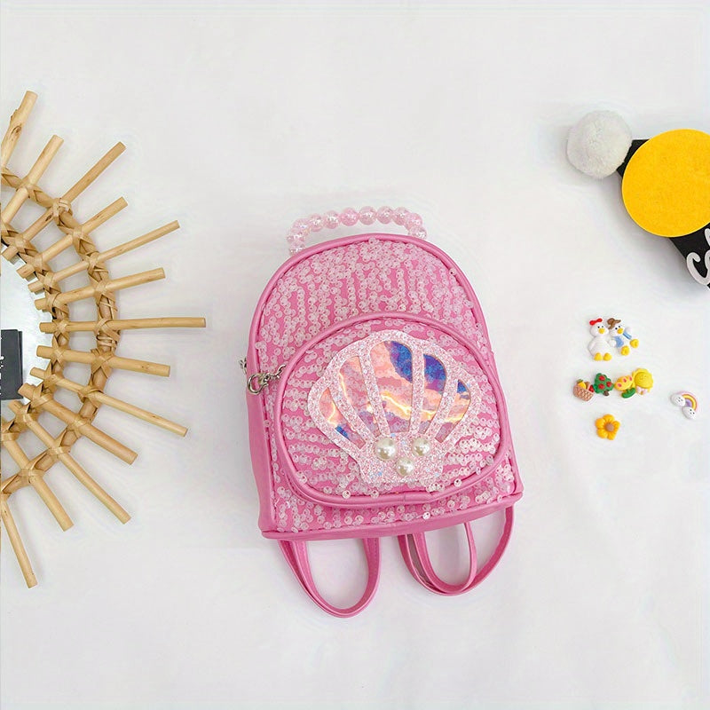 Sequins Backpack for Kids Faux Pearl Handle Bag