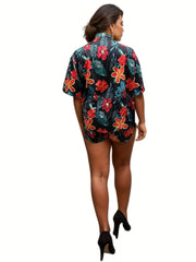 Women's Plus Tropical Print Robe & Shorts Set