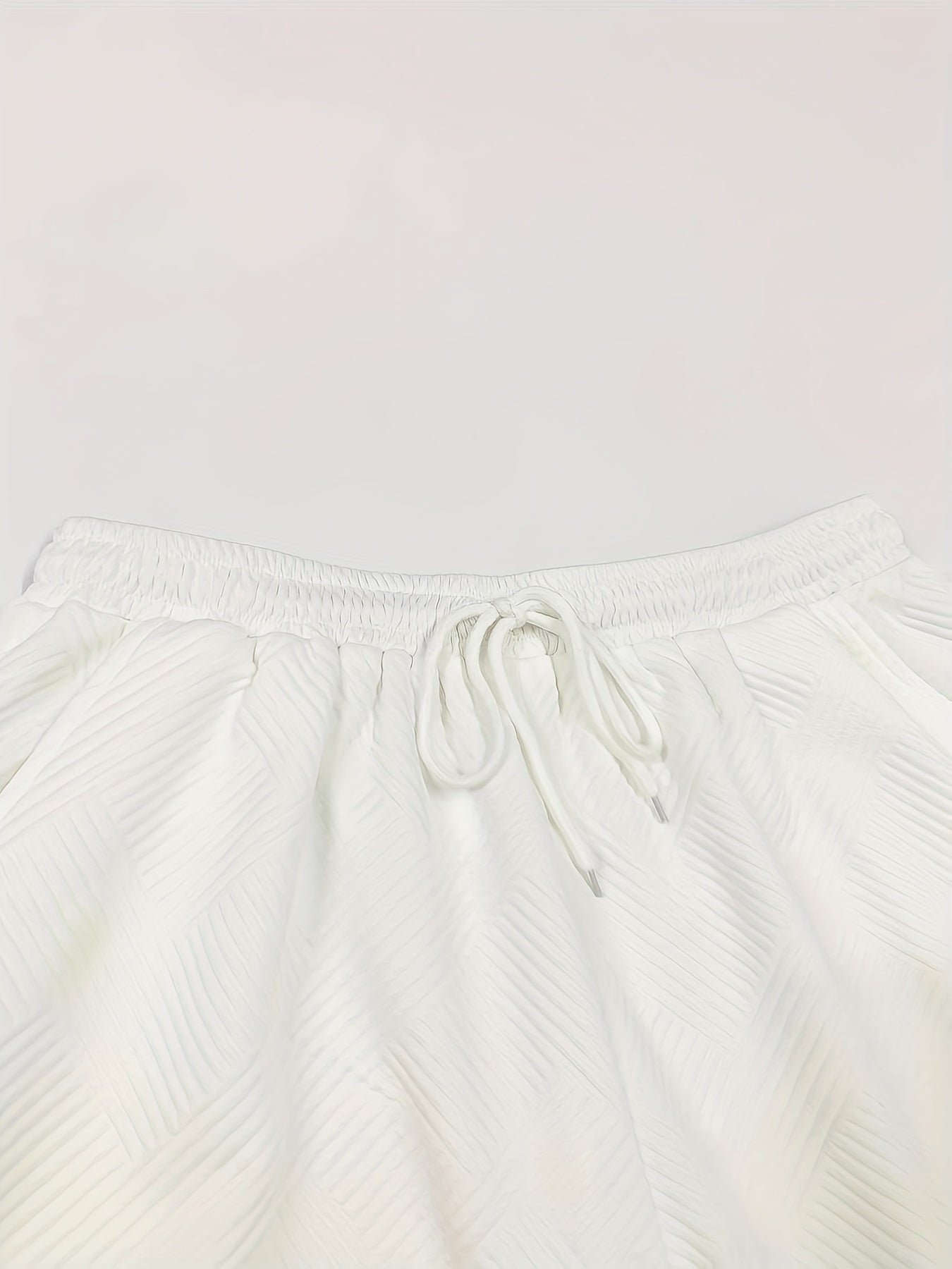 Plus Size Solid Textured Long Sleeve Top & Drawstring Shorts Set