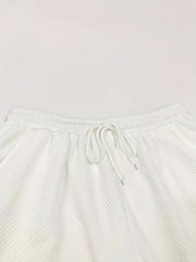 Plus Size Solid Textured Long Sleeve Top & Drawstring Shorts Set