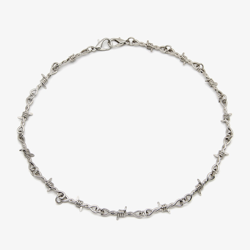 Men's Spiked Thorns Metal Barbed Wire Chain Necklace
