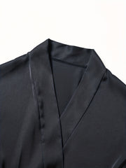 Satin Lounge Robe with Lace Trim V-Neck Long Sleeve Belted Women's Loungewear