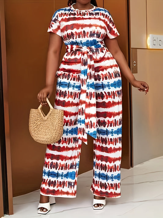 Women's Plus Tie Dye Tee & Printed Pants Set
