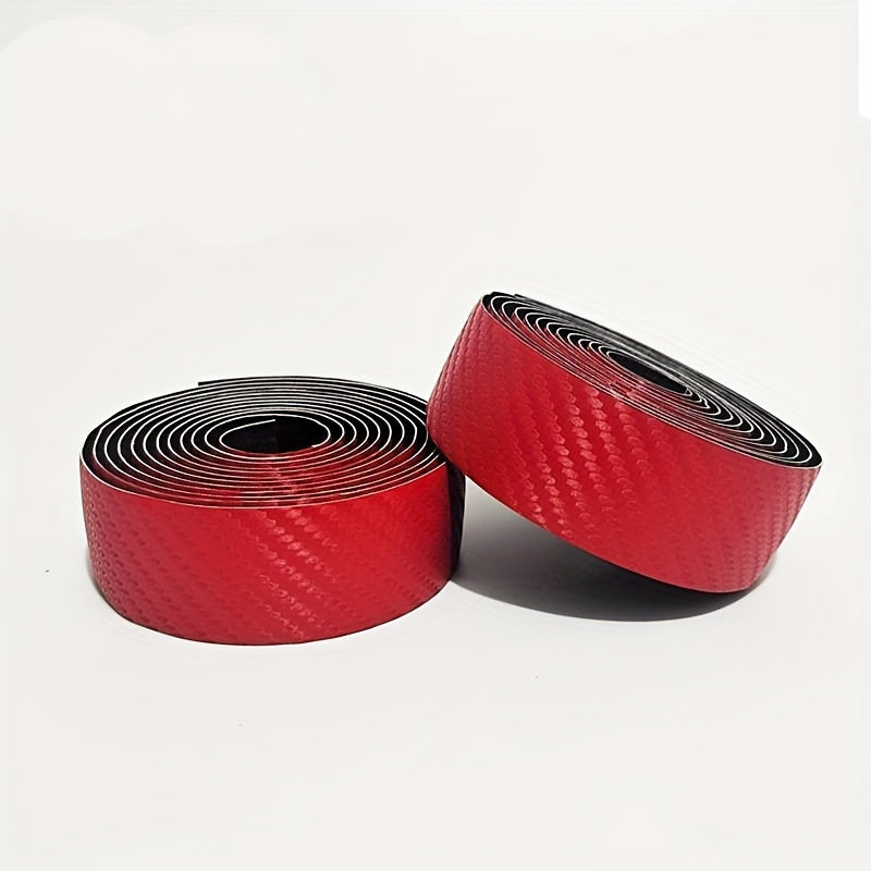 Bike Handlebar Tape Set Red Carbon Pattern Anti Slip Sweat Absorption Breathable