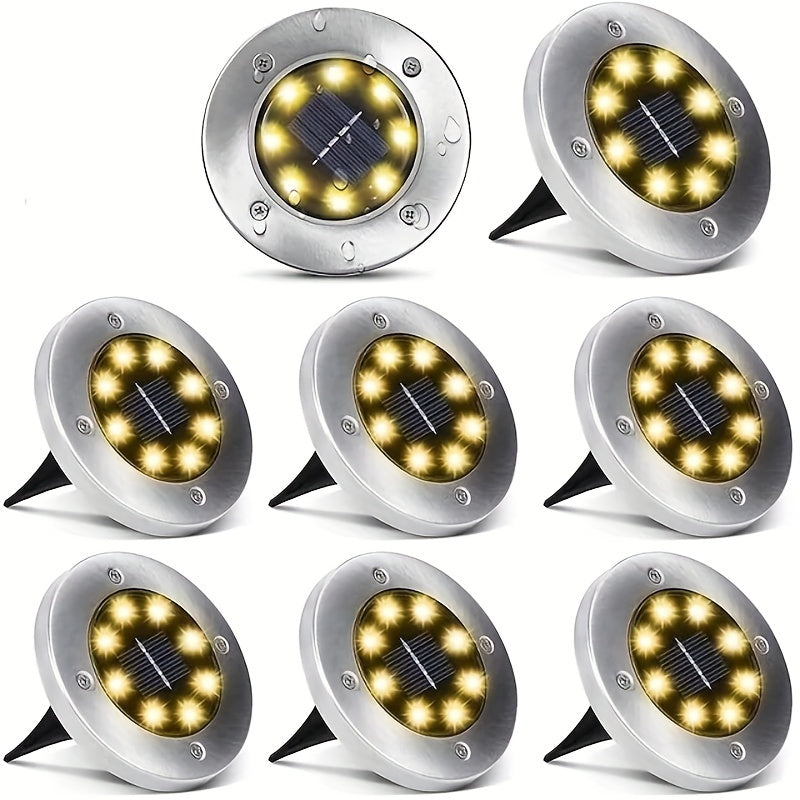 8LED Solar In Ground Lights for Lawns Yards Decks Walkways