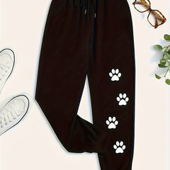 Women's Plus Paw Print Drawstring Jogger Trousers