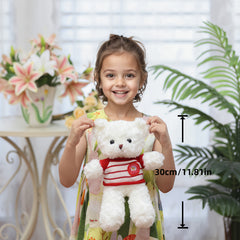 11.8" Lifelike Plush Teddy Bear Brown w/ Striped & Red Accents