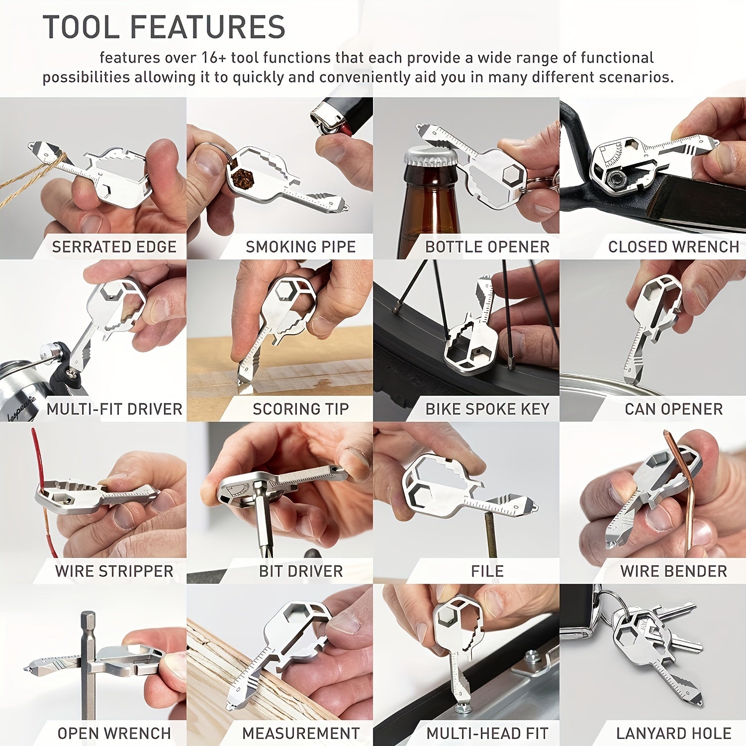 Versatile Key Shaped Pocket Tool Stainless Steel Key Chain Gadget