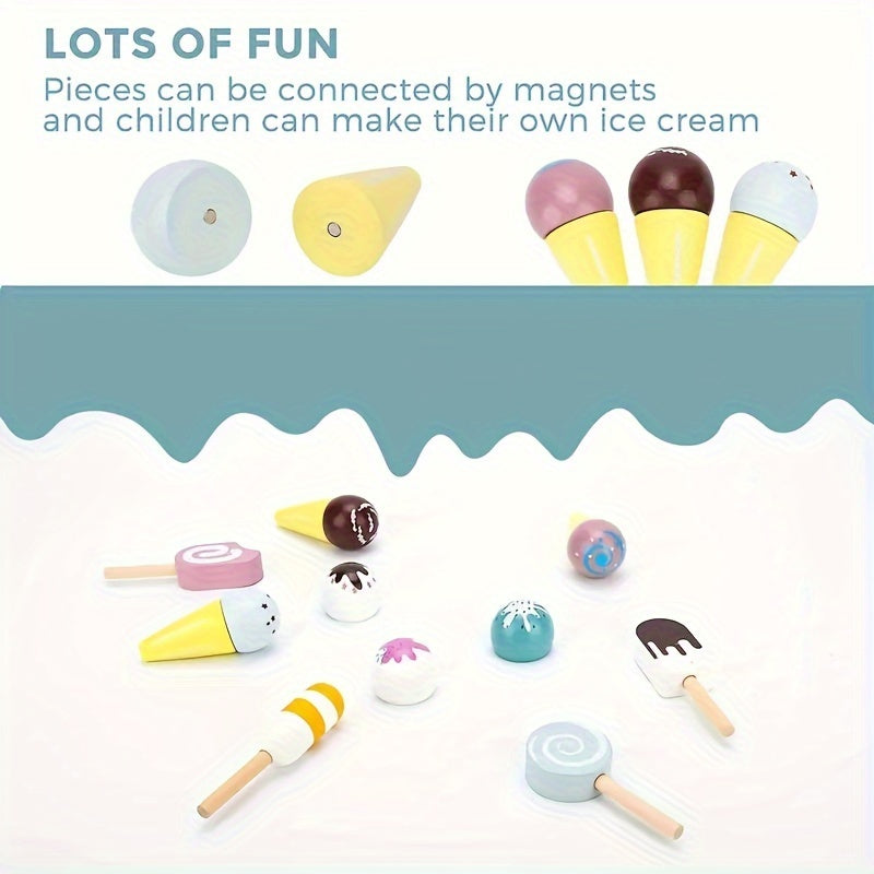 Wooden Ice Cream Counter Game Set Pretend Play Kitchen Food Toy Gift Boys Girls