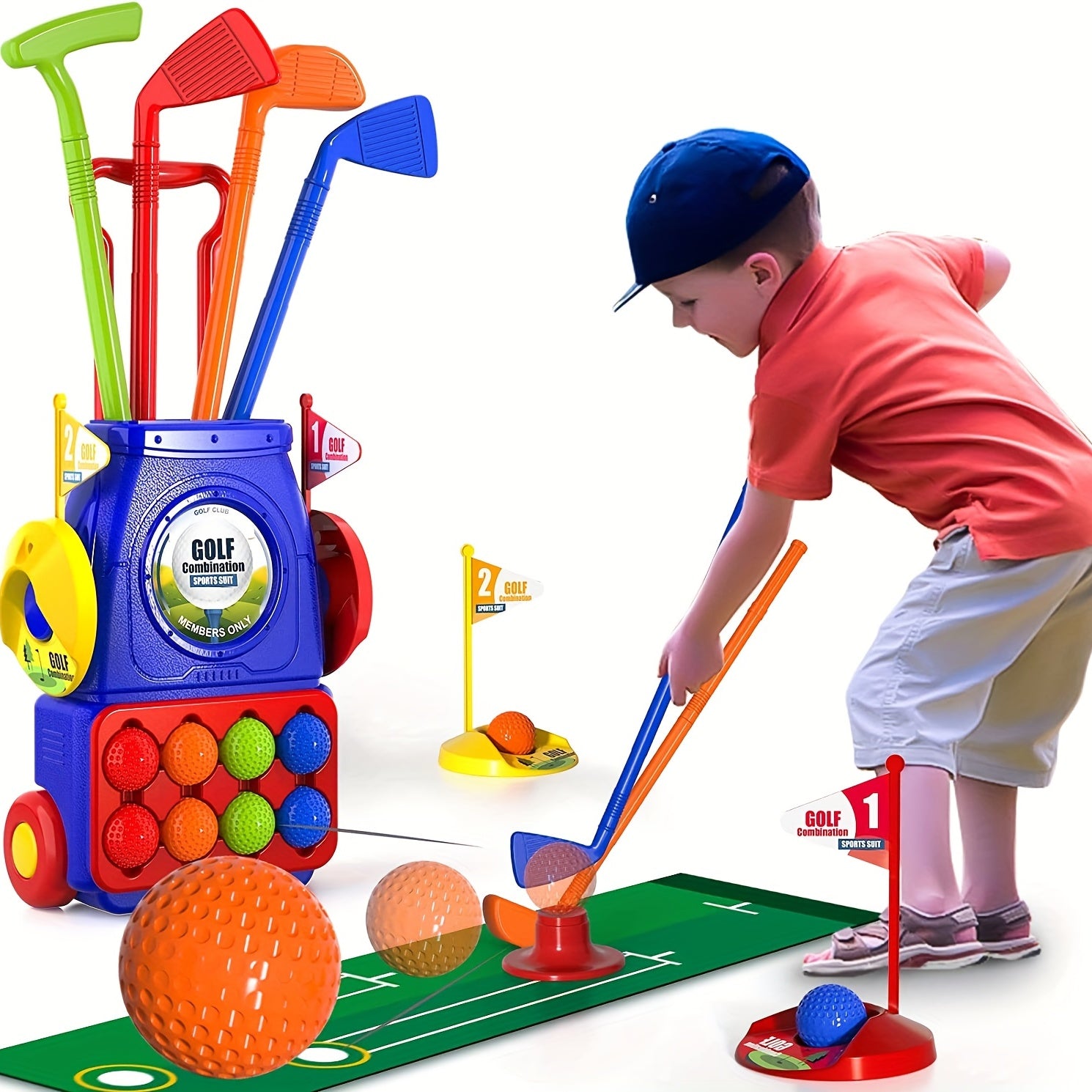 Toddler Golf Set Kids Toys Upgrade Kids Golf Cart Toy Set with 4 Clubs
