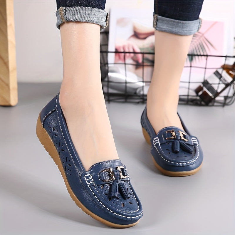 Women's Hollow Out Loafers Breathable Slip On Solid Flat Shoes