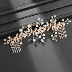 Crystal Faux Pearl Leaf Bridal Hair Comb - Wedding Hair Accessories
