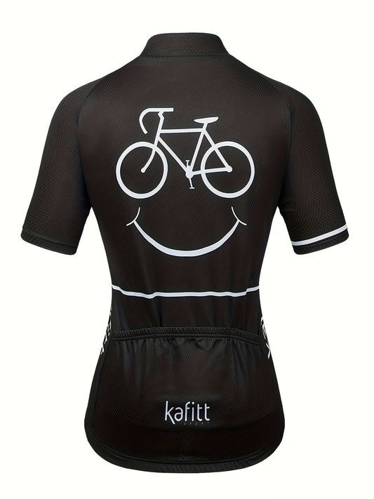 Slimming Zipper Front Cycling T-Shirt Short Sleeve Moisture Wicking Top