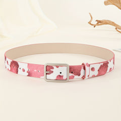 Y2K Style Cow Pattern PU Belt with Geometric Buckle
