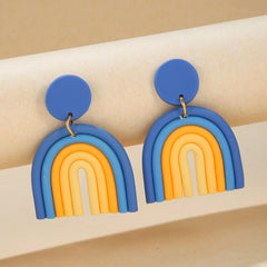 Colorful Ceramic Polymer Clay Loop Stud Earrings Sweet Lovely Candy Rainbow