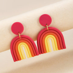 Colorful Ceramic Polymer Clay Loop Stud Earrings Sweet Lovely Candy Rainbow