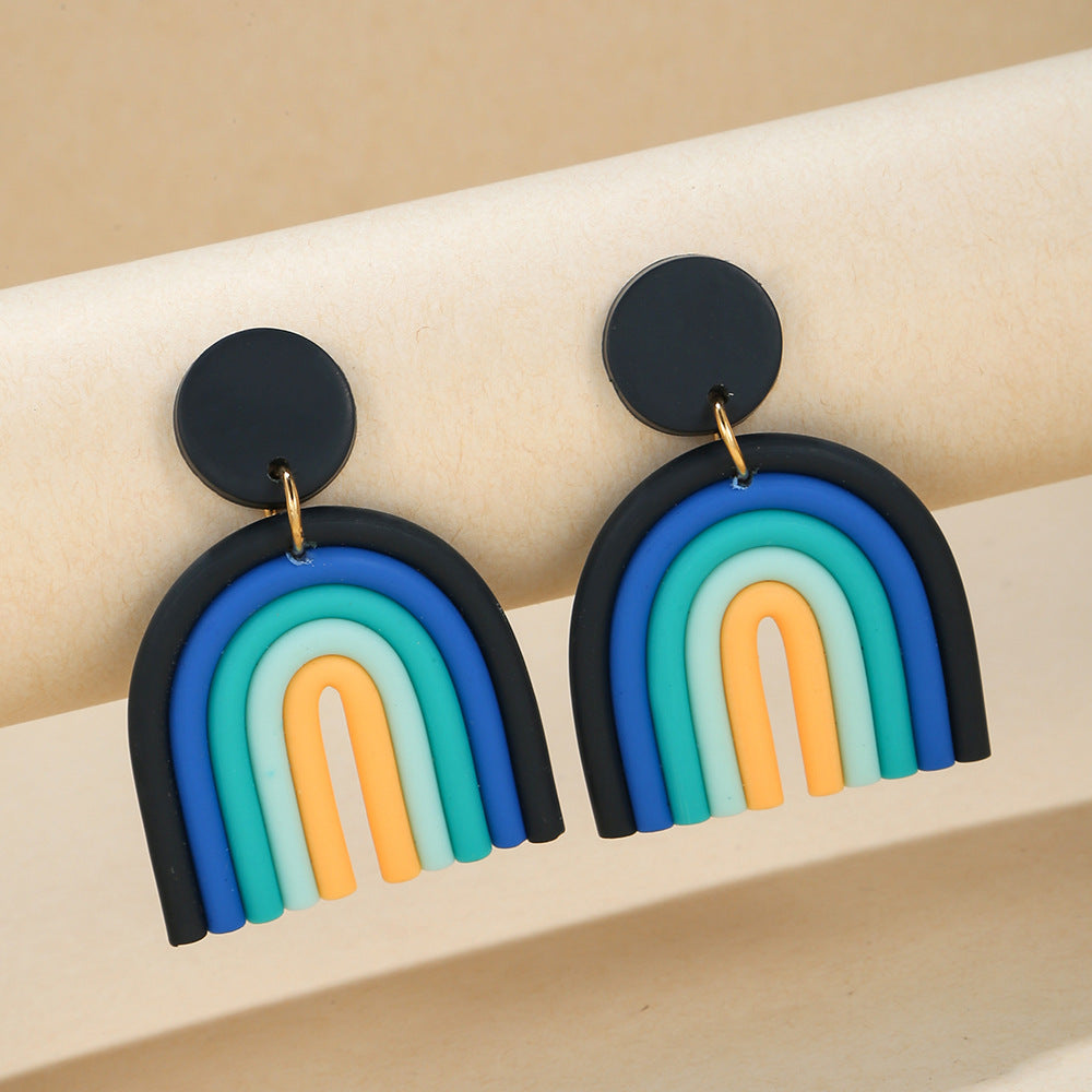 Colorful Ceramic Polymer Clay Loop Stud Earrings Sweet Lovely Candy Rainbow