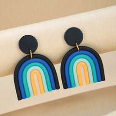 Colorful Ceramic Polymer Clay Loop Stud Earrings Sweet Lovely Candy Rainbow
