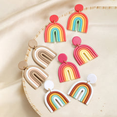 Colorful Ceramic Polymer Clay Loop Stud Earrings Sweet Lovely Candy Rainbow