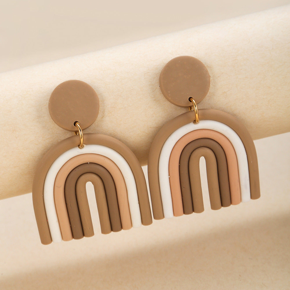 Colorful Ceramic Polymer Clay Loop Stud Earrings Sweet Lovely Candy Rainbow