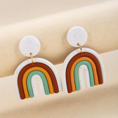 Colorful Ceramic Polymer Clay Loop Stud Earrings Sweet Lovely Candy Rainbow